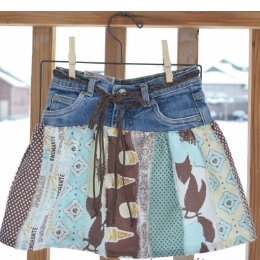 牛仔拼布短裙