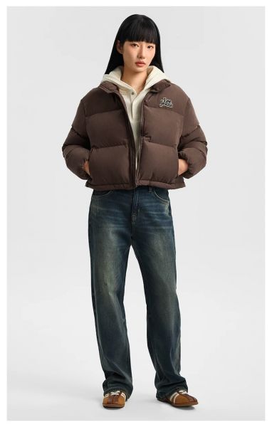 Lee25秋冬新品舒适版立领仿麂皮绒巧克力色女羽绒服保暖