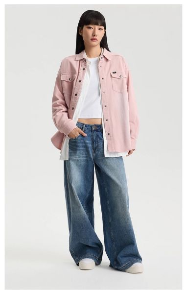 Lee25秋冬新品低腰中蓝色女阔腿牛仔裤