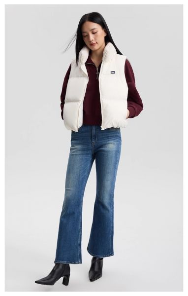 Lee25秋冬新品舒适版人造毛立领乳白色女短款羽绒服背心